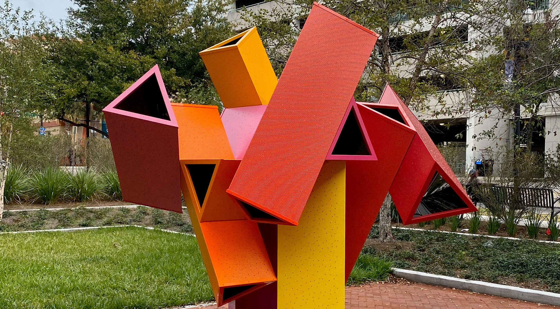 Jaxoscope sculpture, custom fabricated powder coated metal, Shasti O'Leary-Soudant